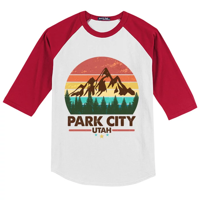 Retro Park City Utah Mountain Kids Colorblock Raglan Jersey