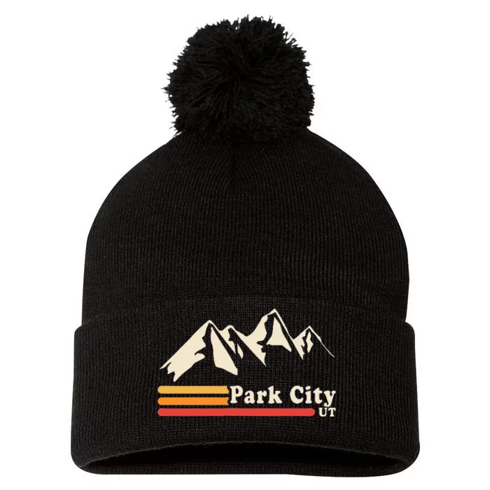 Retro Park City Utah Mountains Ski Pom Pom 12in Knit Beanie