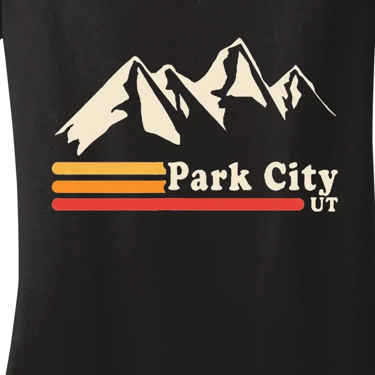 Retro Park City Utah Mountains Ski Women's V-Neck T-Shirt