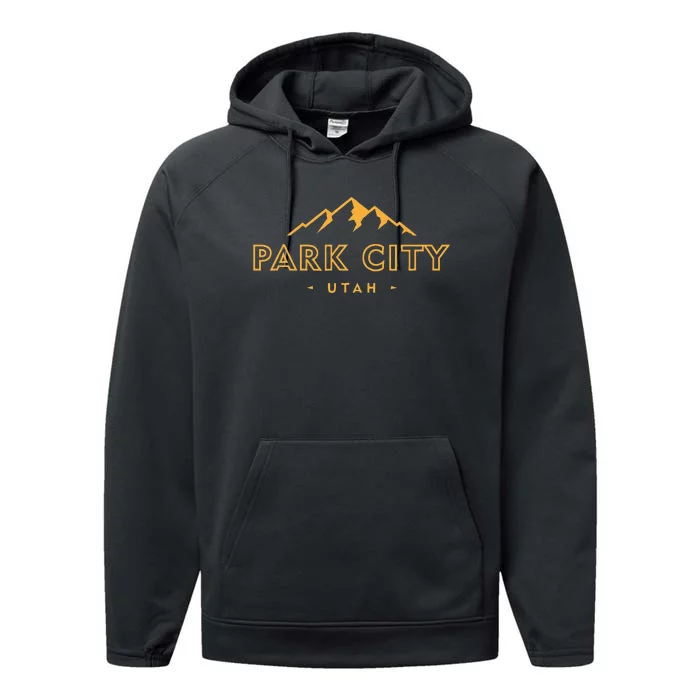 Retro Park City Utah Souvenir Mountain Hiking Performance Fleece Hoodie