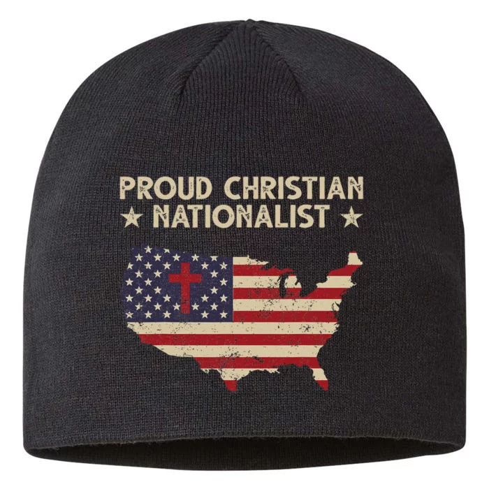 Retro Proud Christian Nationalist American Flag Faith Cross 8 1/2in Sustainable Knit Beanie