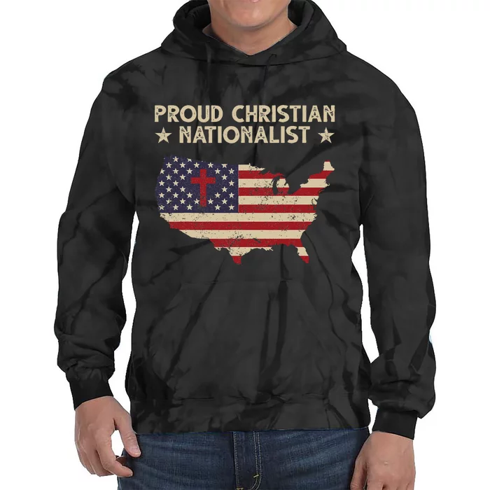 Retro Proud Christian Nationalist American Flag Faith Cross Tie Dye Hoodie