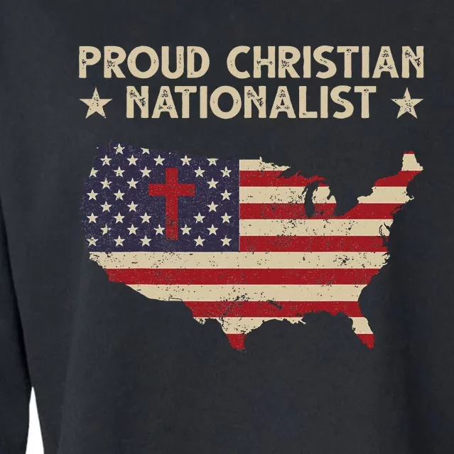 Retro Proud Christian Nationalist American Flag Faith Cross Cropped Pullover Crew