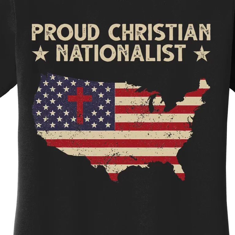 Retro Proud Christian Nationalist American Flag Faith Cross Women's T-Shirt