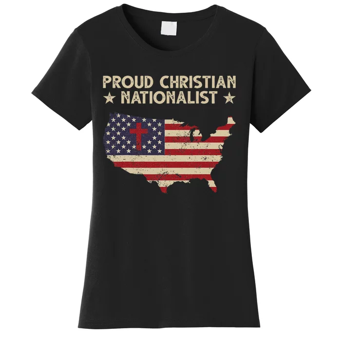 Retro Proud Christian Nationalist American Flag Faith Cross Women's T-Shirt