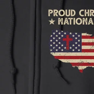 Retro Proud Christian Nationalist American Flag Faith Cross Full Zip Hoodie