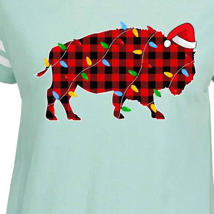 Red Plaid Christmas Lights Pajama Bison Animals Lover Gift Enza Ladies Jersey Football T-Shirt