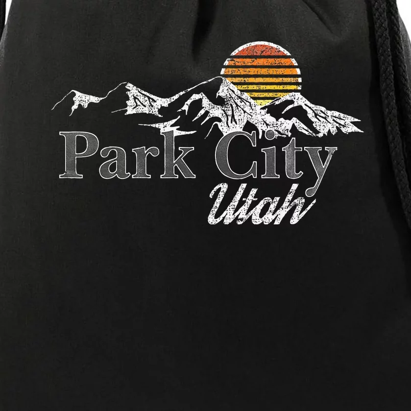 Retro Park City Utah Mountain Drawstring Bag