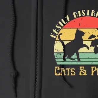 Retro Pet Cat Plant Lover Easily Distracted By Plants & Cats Full Zip Hoodie