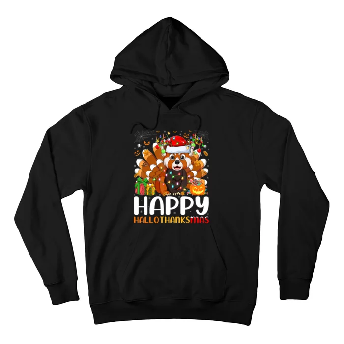 Red Panda Christmas Lights Santa Hat Pajamas Gift Hoodie