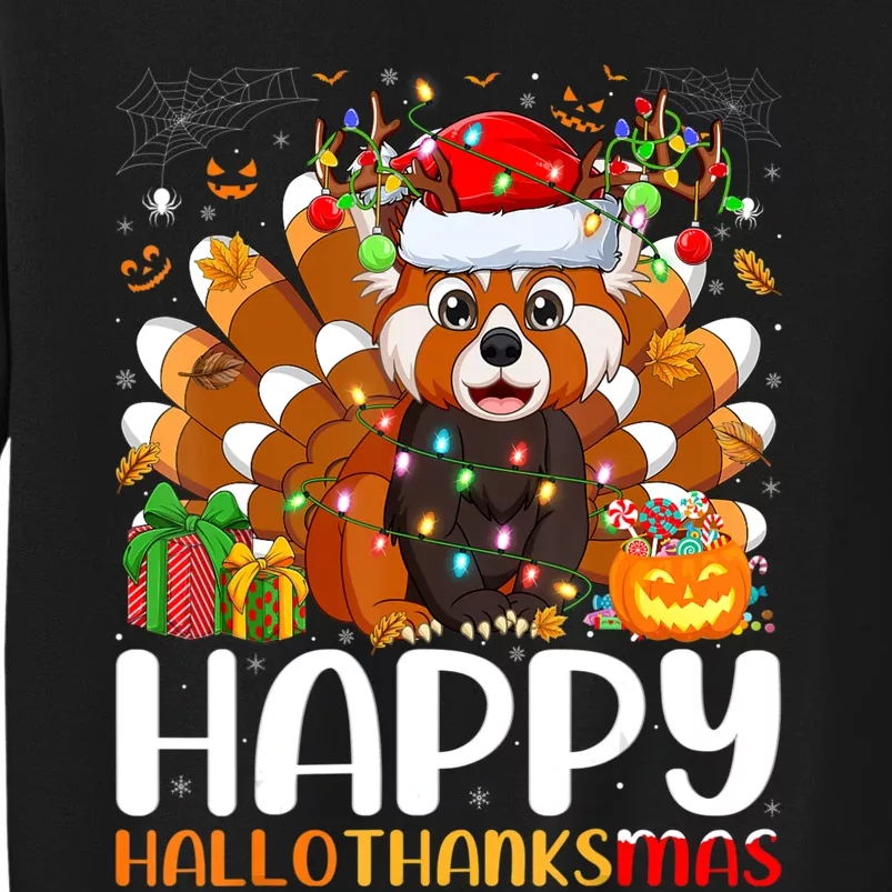 Red Panda Christmas Lights Santa Hat Pajamas Gift Sweatshirt