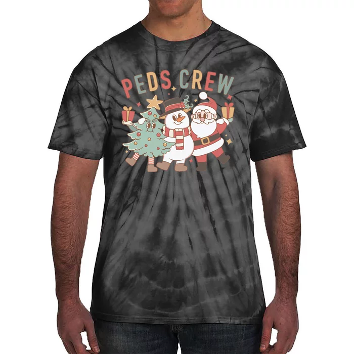 Retro Peds Crew Christmas Pediatric Nurse Nursing Group Tie-Dye T-Shirt