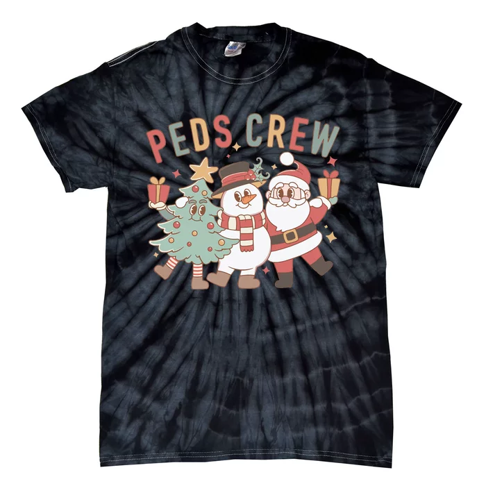 Retro Peds Crew Christmas Pediatric Nurse Nursing Group Tie-Dye T-Shirt