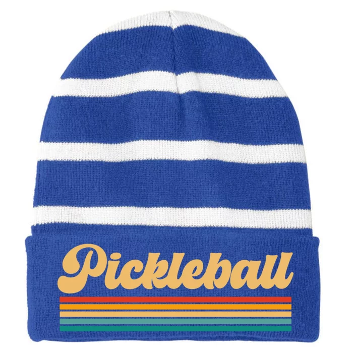 Retro Pickleball Cool Gift Striped Beanie with Solid Band