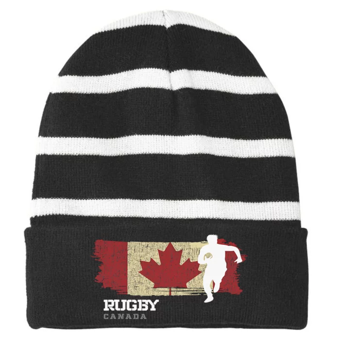 Rugby Player Canada Flag Sports Ball Rugby Striped Beanie with Solid Band