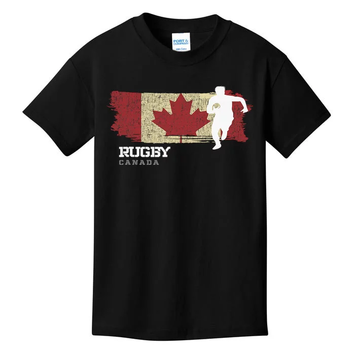 Rugby Player Canada Flag Sports Ball Rugby Kids T-Shirt