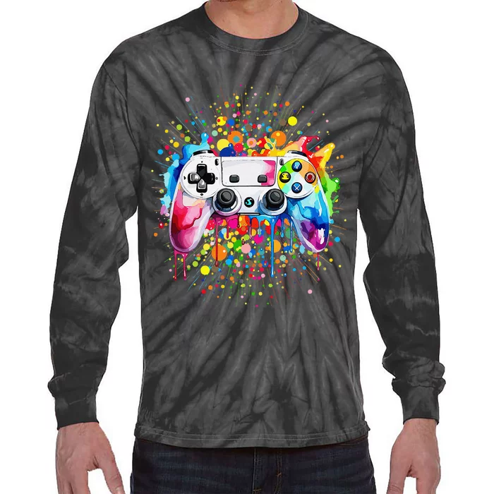 Retro Polka Dots Gaming Controller Video Gamers Dot Day Gift Tie-Dye Long Sleeve Shirt