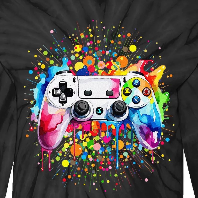 Retro Polka Dots Gaming Controller Video Gamers Dot Day Gift Tie-Dye Long Sleeve Shirt