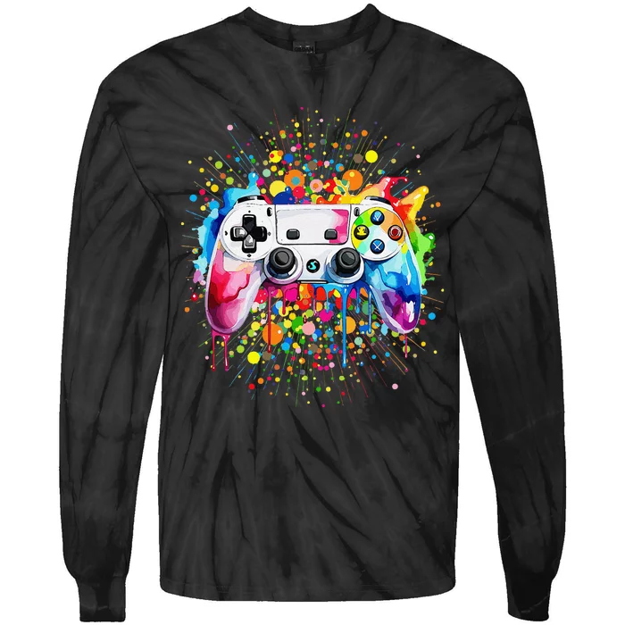 Retro Polka Dots Gaming Controller Video Gamers Dot Day Gift Tie-Dye Long Sleeve Shirt