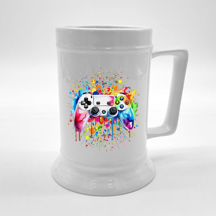 Retro Polka Dots Gaming Controller Video Gamers Dot Day Gift Front & Back Beer Stein