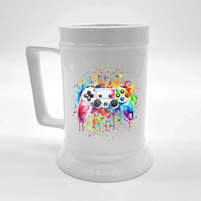 Retro Polka Dots Gaming Controller Video Gamers Dot Day Gift Front & Back Beer Stein