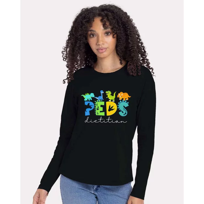 Retro Peds Dietitian Pediatric Nurse Dietitian Cute Dinosaur Womens Cotton Relaxed Long Sleeve T-Shirt