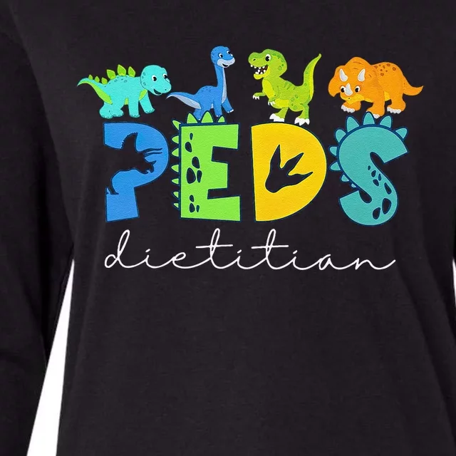 Retro Peds Dietitian Pediatric Nurse Dietitian Cute Dinosaur Womens Cotton Relaxed Long Sleeve T-Shirt