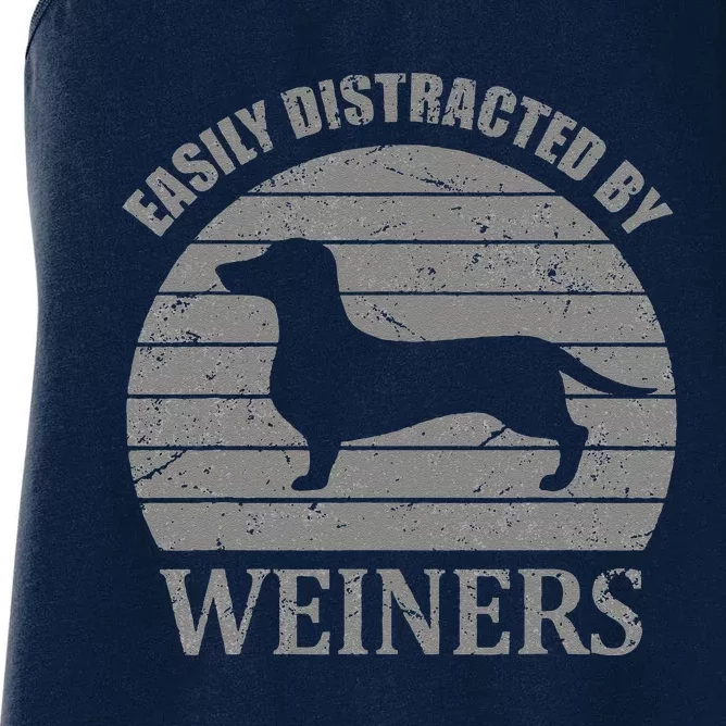 Retro Pet Dogs Weiners Lover Easily Distracted By Weiners Women's Racerback Tank