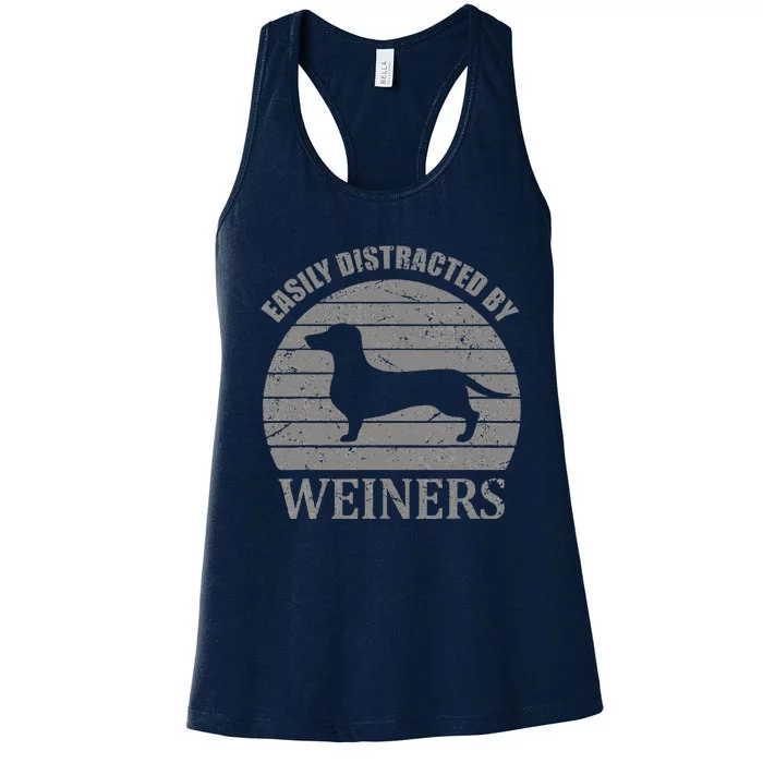 Retro Pet Dogs Weiners Lover Easily Distracted By Weiners Women's Racerback Tank