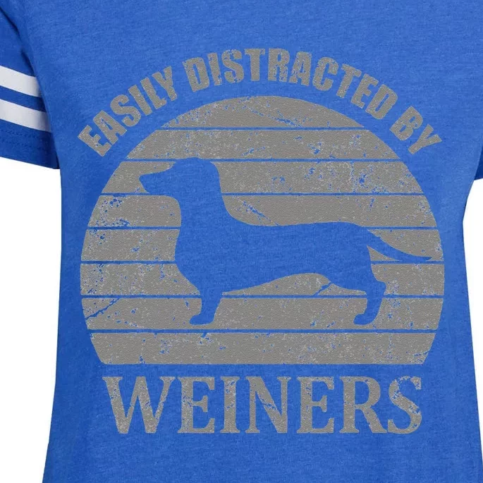 Retro Pet Dogs Weiners Lover Easily Distracted By Weiners Enza Ladies Jersey Football T-Shirt