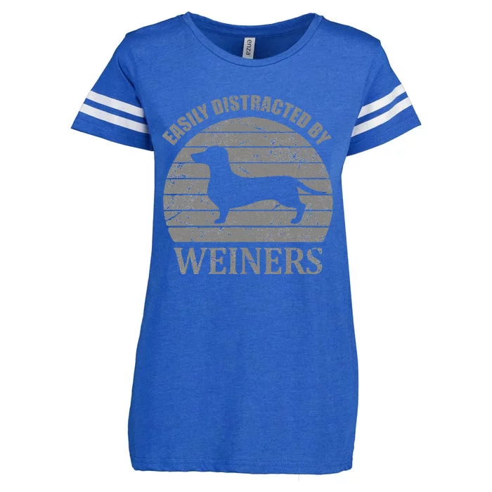 Retro Pet Dogs Weiners Lover Easily Distracted By Weiners Enza Ladies Jersey Football T-Shirt