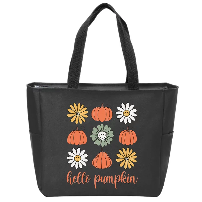 Retro Pumpkins & Daisies Zip Tote Bag