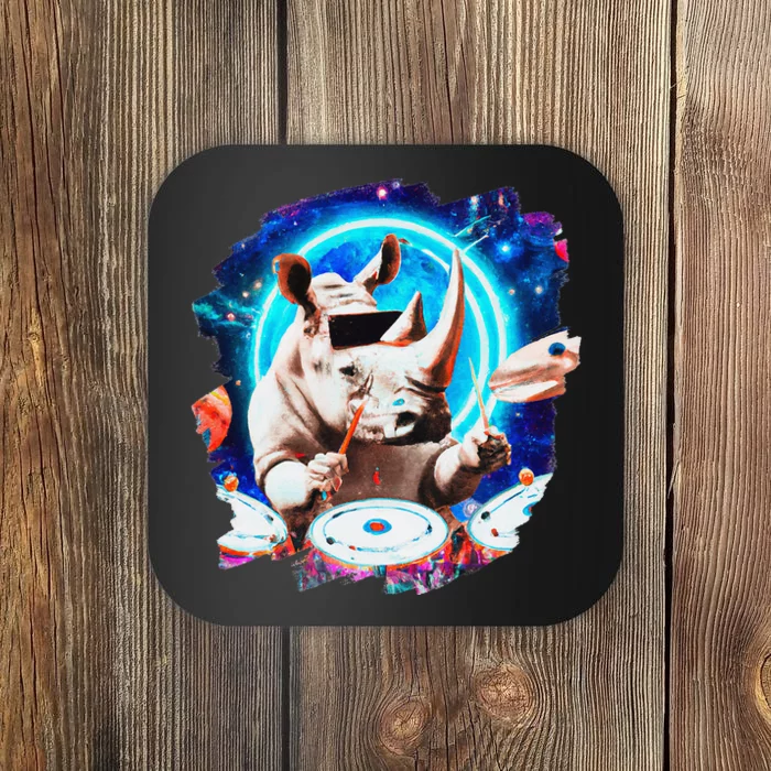 Rhinoceros Playing Drums in Space Outer Space Music Rhino Coaster