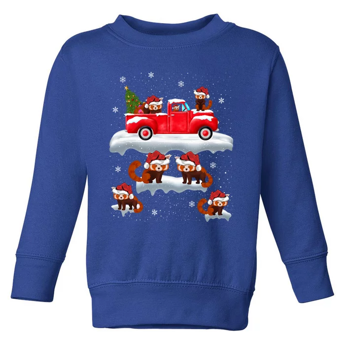 Red Panda Driving Christmas Tree Truck Red Panda Christmas Gift Toddler Sweatshirt