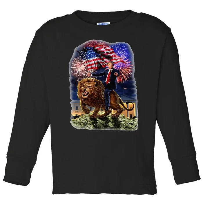 Republican President Donald Trump Riding War Lion Toddler Long Sleeve Shirt