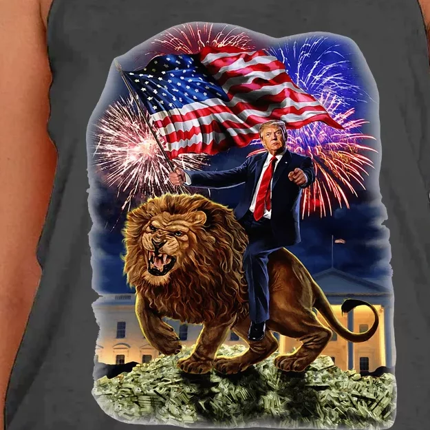 Republican President Donald Trump Riding War Lion Women's Knotted Racerback Tank