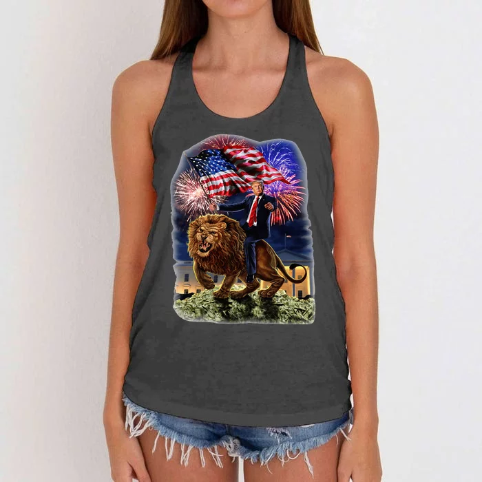 Republican President Donald Trump Riding War Lion Women's Knotted Racerback Tank