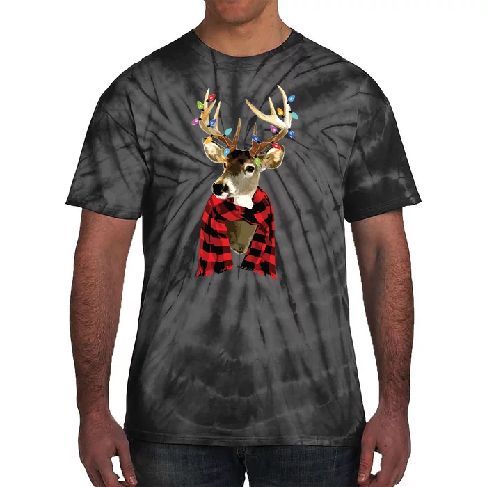 Reindeer Plaid Deer Buffalo Holiday Christmas Tie-Dye T-Shirt