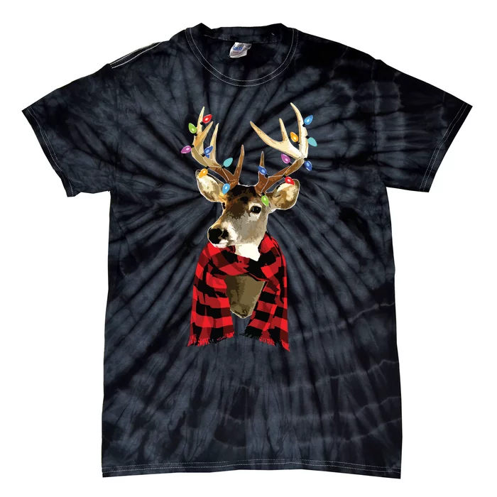 Reindeer Plaid Deer Buffalo Holiday Christmas Tie-Dye T-Shirt