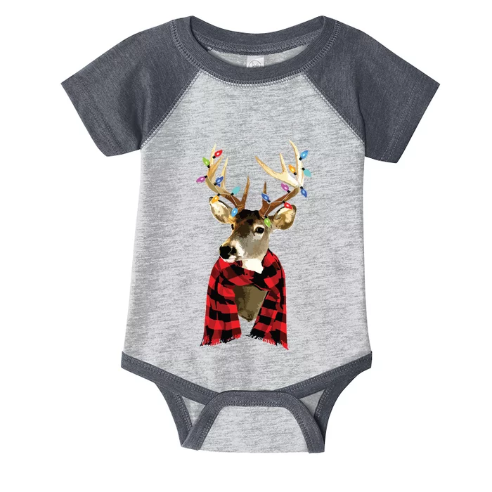 Reindeer Plaid Deer Buffalo Holiday Christmas Infant Baby Jersey Bodysuit