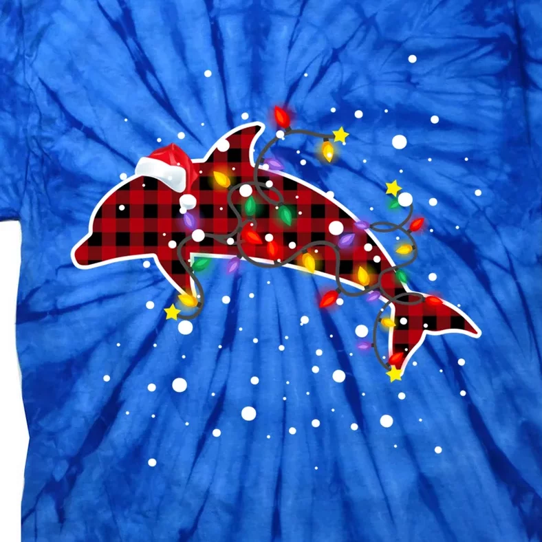 Red Plaid Dolphin Christmas Pajamas Family Xmas Lights Meaningful Gift Tie-Dye T-Shirt