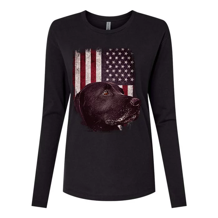 Realistic Patriotic Dog Portrait With USA Flag Backdrop Womens Cotton Relaxed Long Sleeve T-Shirt