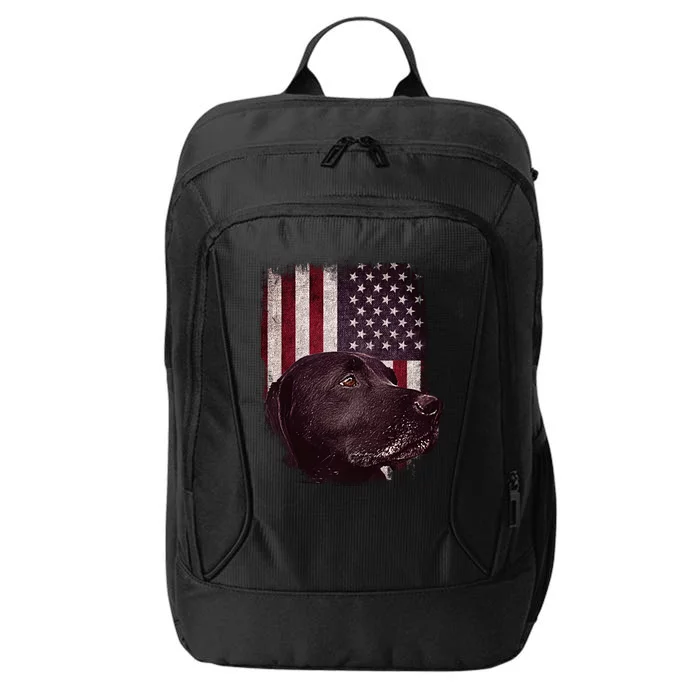 Realistic Patriotic Dog Portrait With USA Flag Backdrop City Backpack