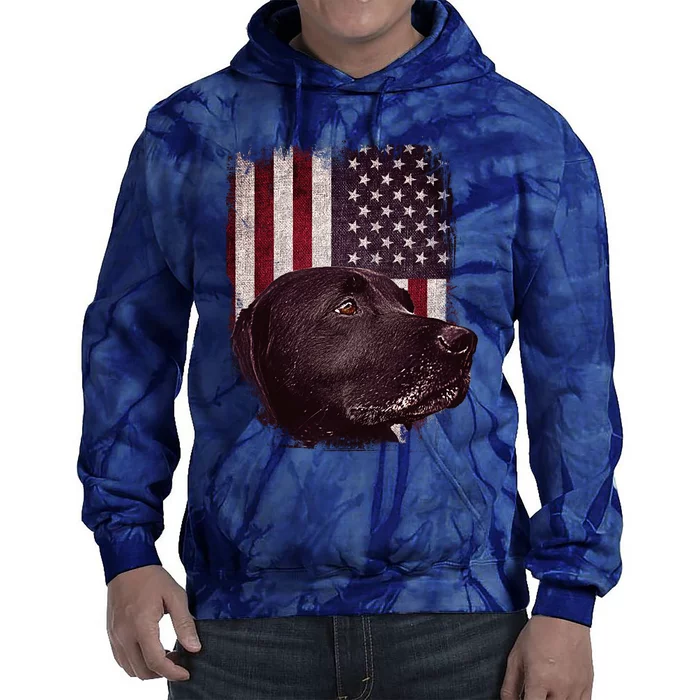 Realistic Patriotic Dog Portrait With USA Flag Backdrop Tie Dye Hoodie