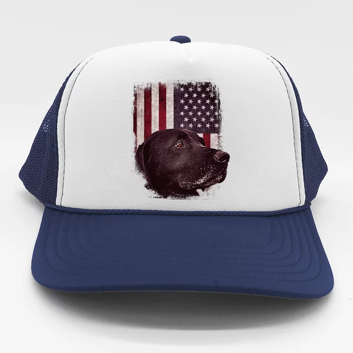 Realistic Patriotic Dog Portrait With USA Flag Backdrop Trucker Hat