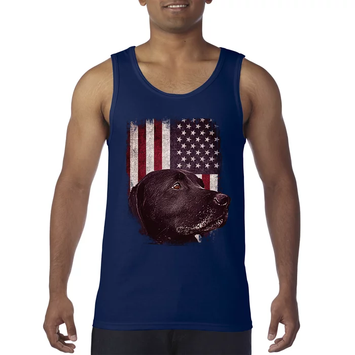 Realistic Patriotic Dog Portrait With USA Flag Backdrop Tank Top