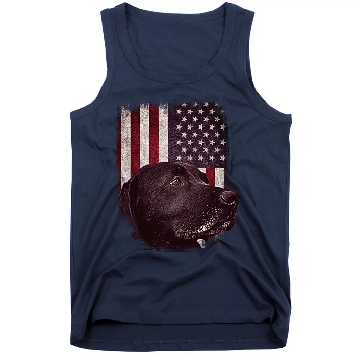 Realistic Patriotic Dog Portrait With USA Flag Backdrop Tank Top