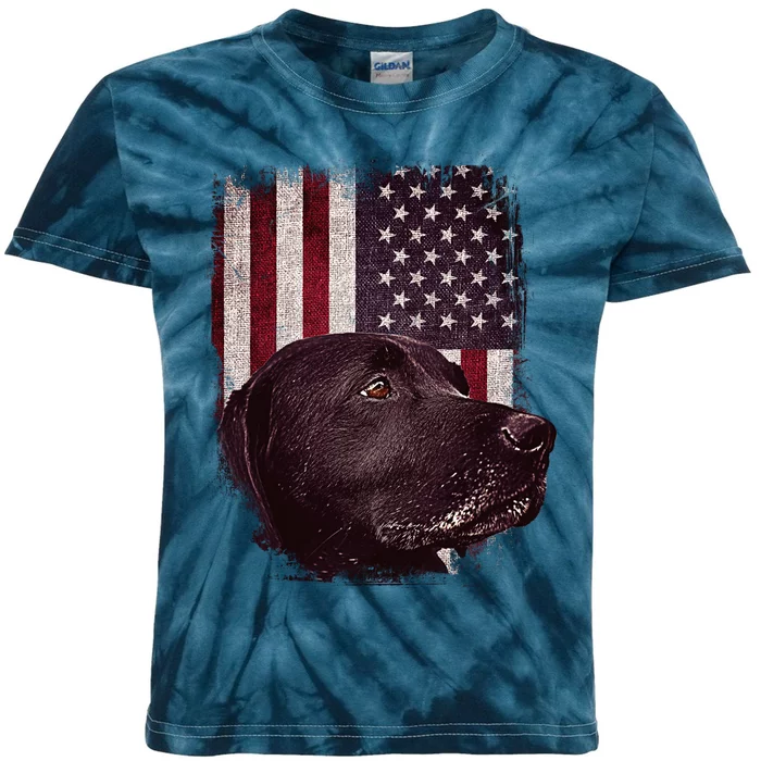 Realistic Patriotic Dog Portrait With USA Flag Backdrop Kids Tie-Dye T-Shirt