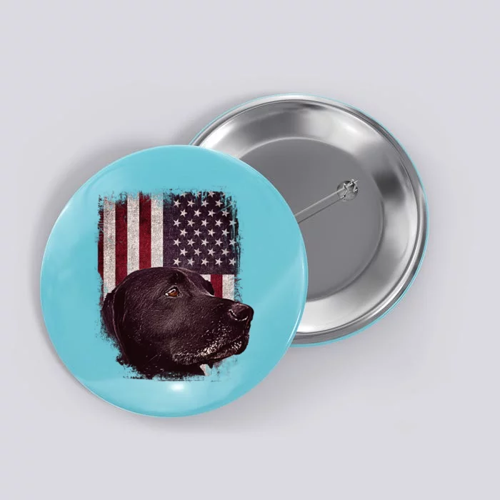 Realistic Patriotic Dog Portrait With USA Flag Backdrop Button