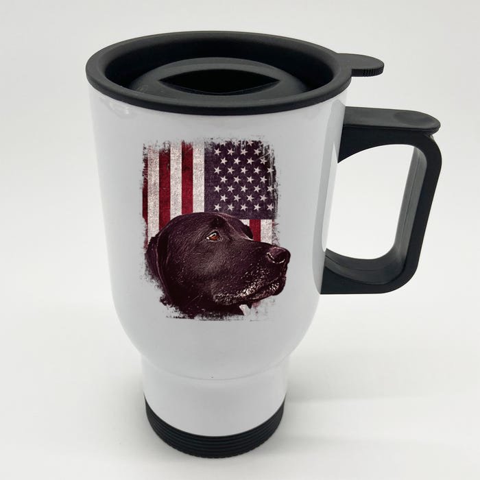 Realistic Patriotic Dog Portrait With USA Flag Backdrop Front & Back Stainless Steel Travel Mug